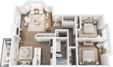 Floor plan for 2 beds, 1 bath, 1033 sqft